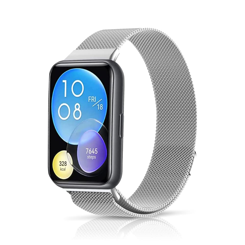 Niboow Strap Compatible with Huawei Watch Fit 2, Men Women Magnet Stainless Steel Metal Watch Bands Compatible with Huawei Watch Fit 2 - Sliver