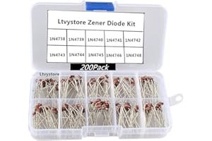 Zener Diodes Kit, 1W Power Diode Assorted Assortment Box Kit Set (8.2V/9.1V/10V/11V/12V/13V/15V/16V/18V/22V), Range 1N4738~1N4748,Pack of 200, By Ltvystore
