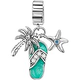 Dazlily Coconut Tree Starfish Slippers Charm 925 Sterling Silver Charm for Bracelets Necklaces