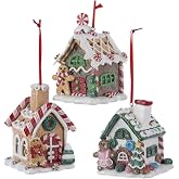 Kurt Adler D1477 3.5" Claydough Gingerbread Led House Ornament 3 Assorted
