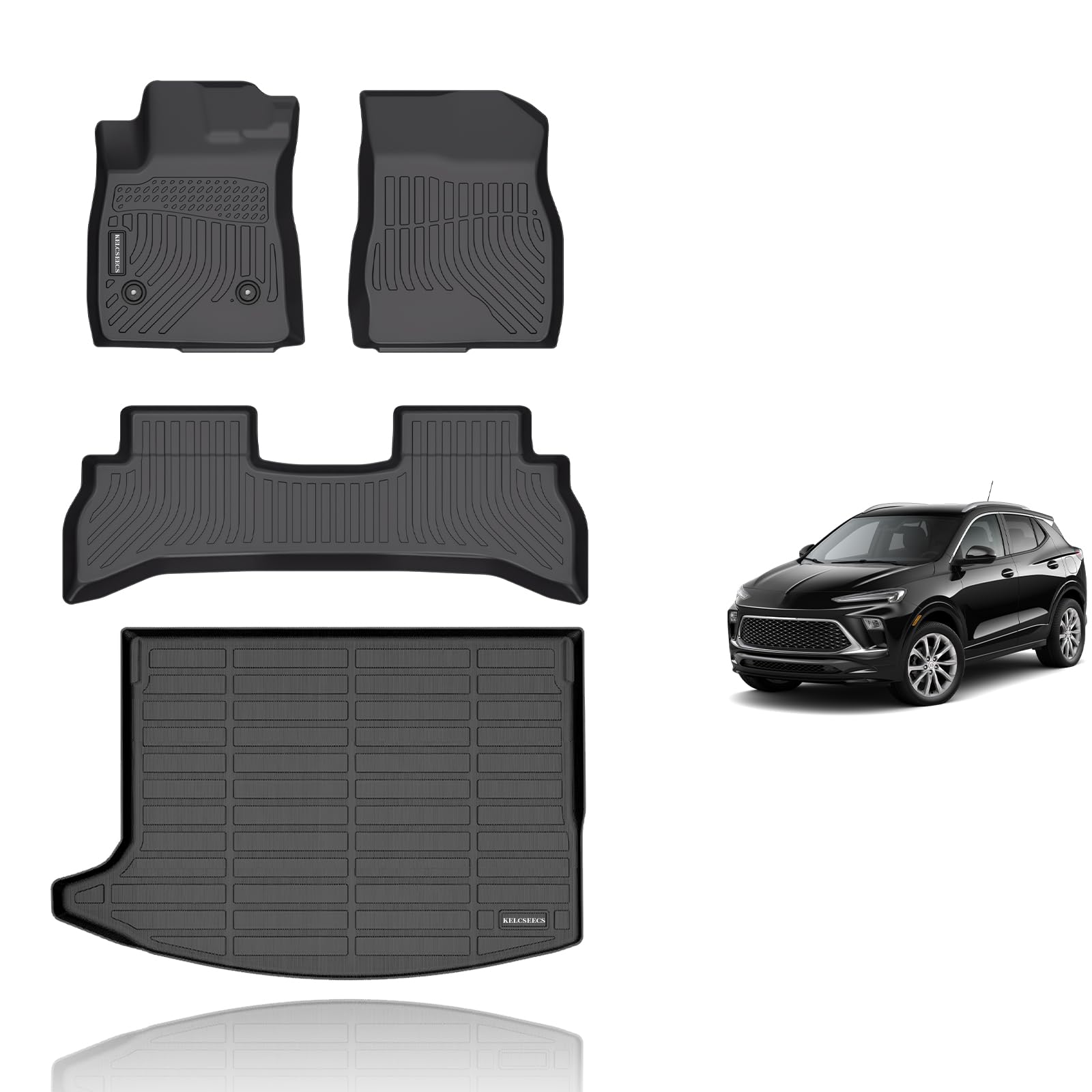 KELCSEECS® Floor Mats & Cargo Liner for 2020-2026 Buick Encore GX FWD,All Weather Protection TPE Floor Liners Front& Rear Row Full Set Accessories Black Image