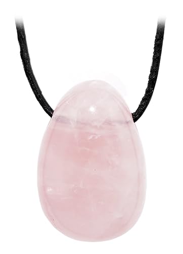 Kaltner Präsente Geschenkidee - Lederkette für Damen und Herren mit Trommelstein Anhänger aus dem Edelstein Rosenquarz