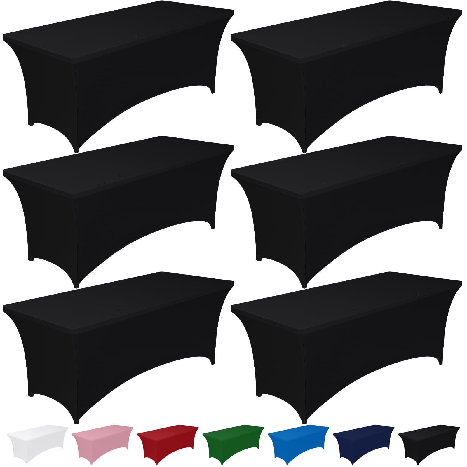 Pureegg Spandex Tablecloth 6ft - 6 Pack, Fitted and Tight Cloth for Rectangle Table, Wrinkle-Free and Stretch Table Cover for Party, Wedding, Banquet and Birthday, Black Image