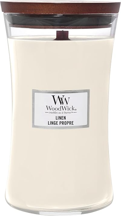 WoodWick Large Hourglass Scented Candle Linen with Crackling Wick 130 Hours