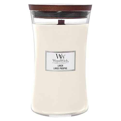 WoodWick Large Hourglass Scented Candle | Linen | with Crackling Wick | Burn Time: up to 130 Hours