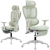 Ergonomic Office Chair with Retractable Footrest, Green | High Back Design, Dynamic Lumbar Support, 2D Headrest & 2D Armrests