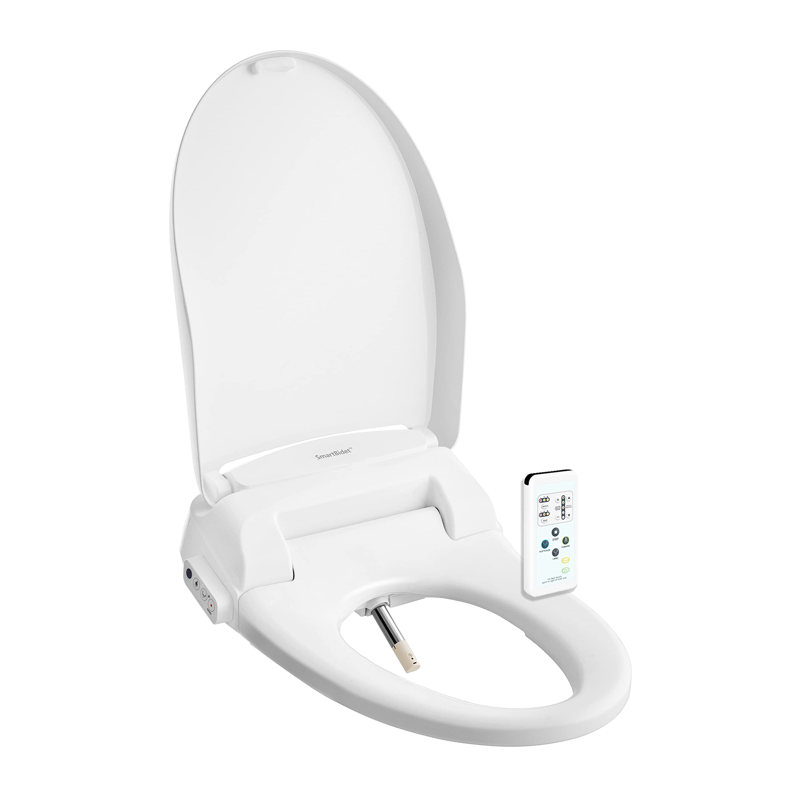 SmartBidet® SB-100R Electric Smart Bidet™ Seat for Elongated Toilets with Remote Control, Stainless Steel Nozzle with Removable Nozzle Cap, Slim and Strong Design