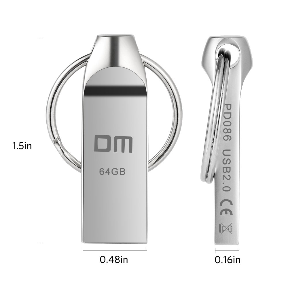 Clé USB 64 Go 64GB Pen Drive USB Clef Flash Drive Aluminium Annneau Porte-Clés Waterproof Stick Etanche pour PC Laptop Ordinateur Tablette et Les Autres USB Appareils Argent