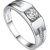 Suplight Men's Wedding Band Engagement Rings, 925 Sterling Silver Cubic Zirconia Black Onyx Stone Ring 6mm (with Gift Box)