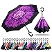 owen kyne Windproof Double Layer Folding Inverted Umbrella, Self Stand Upside-down Rain Protection Car Reverse Umbrellas with C-shaped Handle (New Violet Flower)