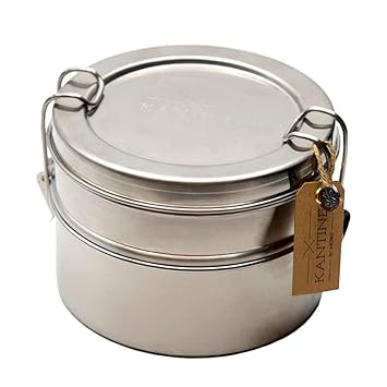 Kantine 51° Nord Lunchbox Tiffin | Runde XXL Brotdose aus Edelstahl | 100% plastikfrei, nachhaltig und gesund | Gut für Kinde