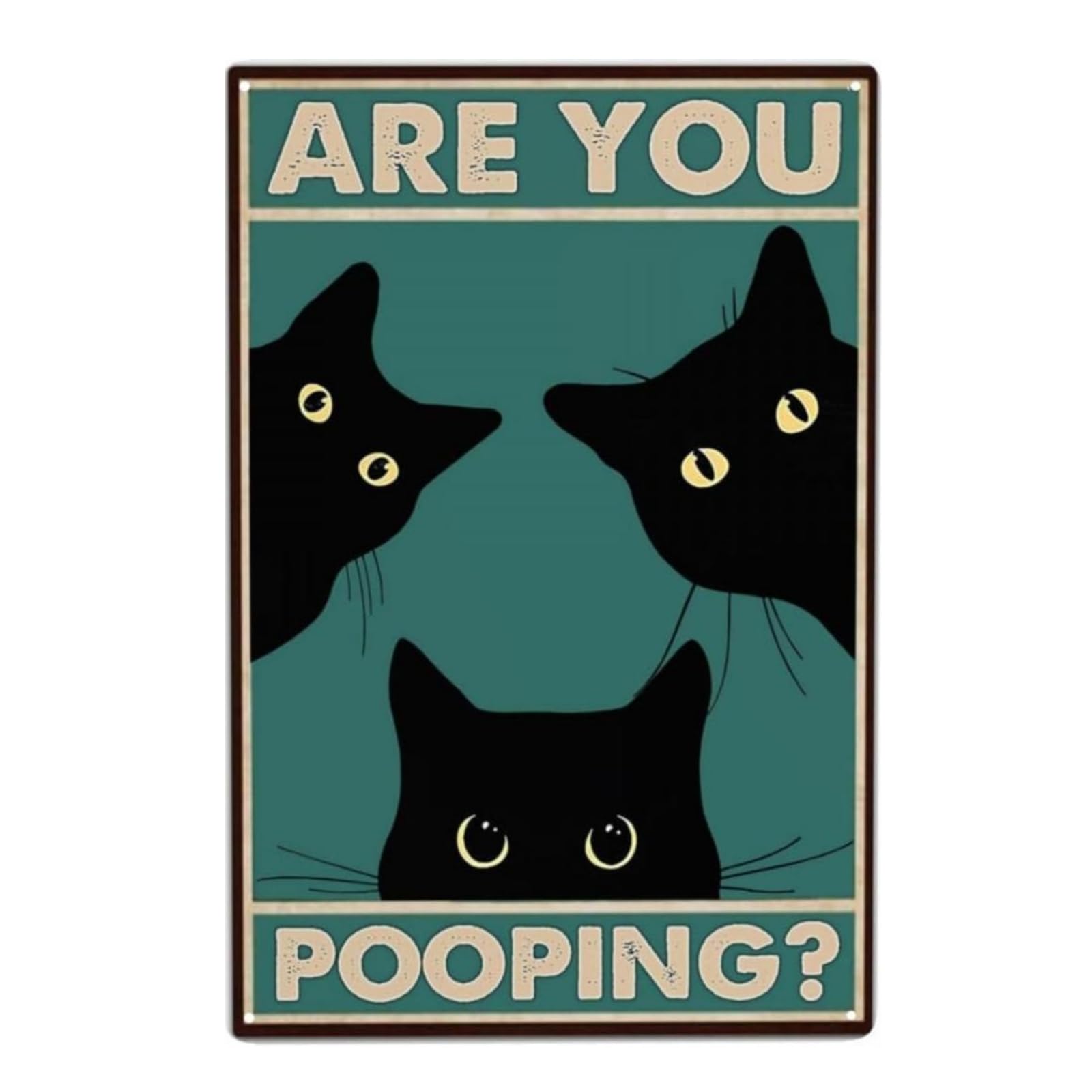 Funny Tin Sign Vintage Black Cat Bathroom Wall Decor - Are You Pooping? 8x12inch - Great Gift for Cat Lovers