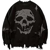 CBDAO Gothic Sweater Street Hip Hop Skeleton Jacquard Piercing Sweater Men's and Women's Loose Hooded Knitted Sweater