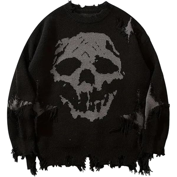 Amazon.com: Black Stylish Skull Pattern Knitted Pullover Sweater
