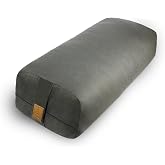 Yoga Bolster Pillow 26x10.5x5.5in Rectangular Meditation Cushion for Massage and Back Support, Breathable Cotton Fill, Zippered Organic Cotton Cover, Easy-Carry Handle, Machine Washable (Dark Grey)