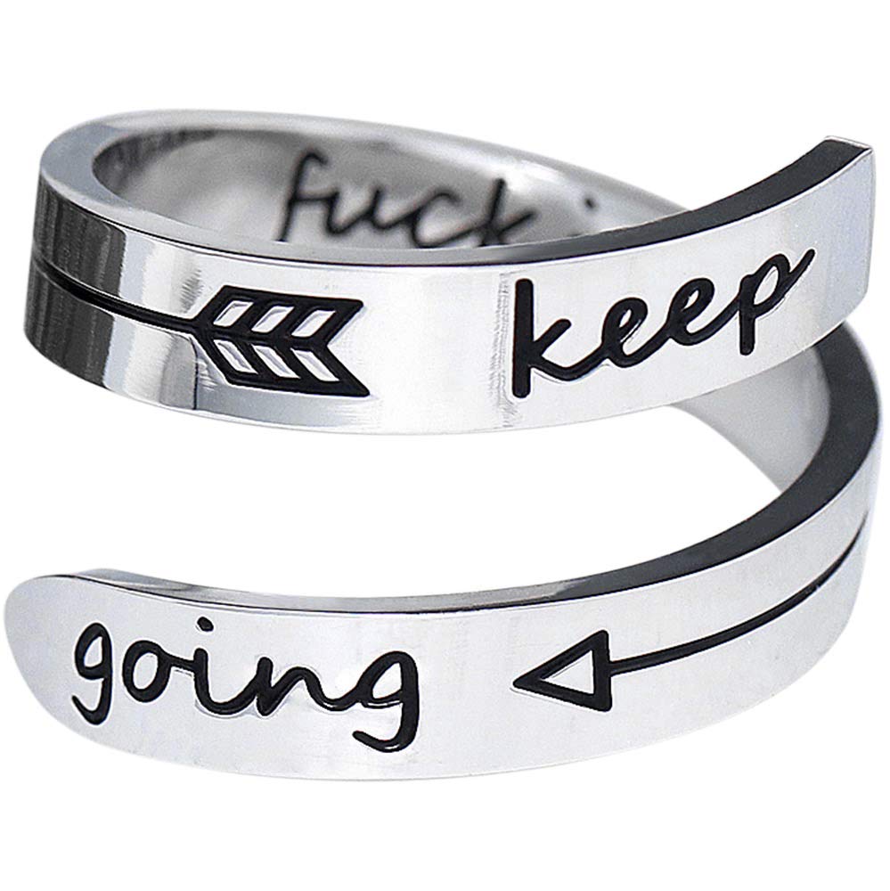YooAi Inspirational Rings Personalized Spiral Wrap Twist Ring Stainless Steel Jewelry for Women Birthday Gift Keep Going Arrow