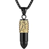 HZMAN Stainless Steel Bullet Head Cremation Memorial Urn for Ashes Human Ashes Necklace 22+2In Box Chain