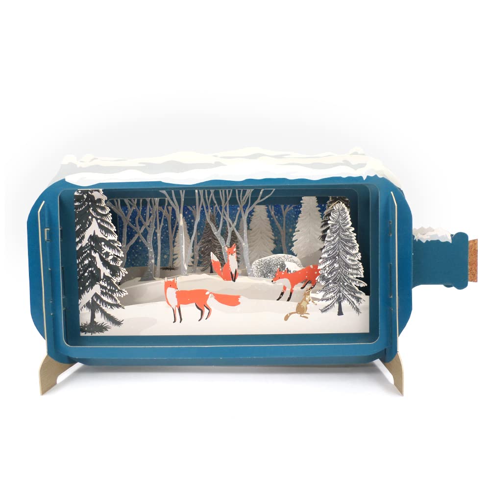 Message In A Bottle Winter Woodland Foxes Pop Up Christmas Card By Alljoy Cards XMIB066