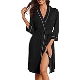 Ekouaer Robes for Women Knee Length Bathrobe Lightweight Kimono Robe 3/4 Sleeve Loungewear Soft Sleepwear with Pockets S-XXL