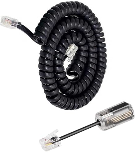 Cordon Téléphone Spiralé RJ9 2 Mètres - Pour Téléphone Fixe, Bureau, Maison - Anti-enchevêtrement, Noir