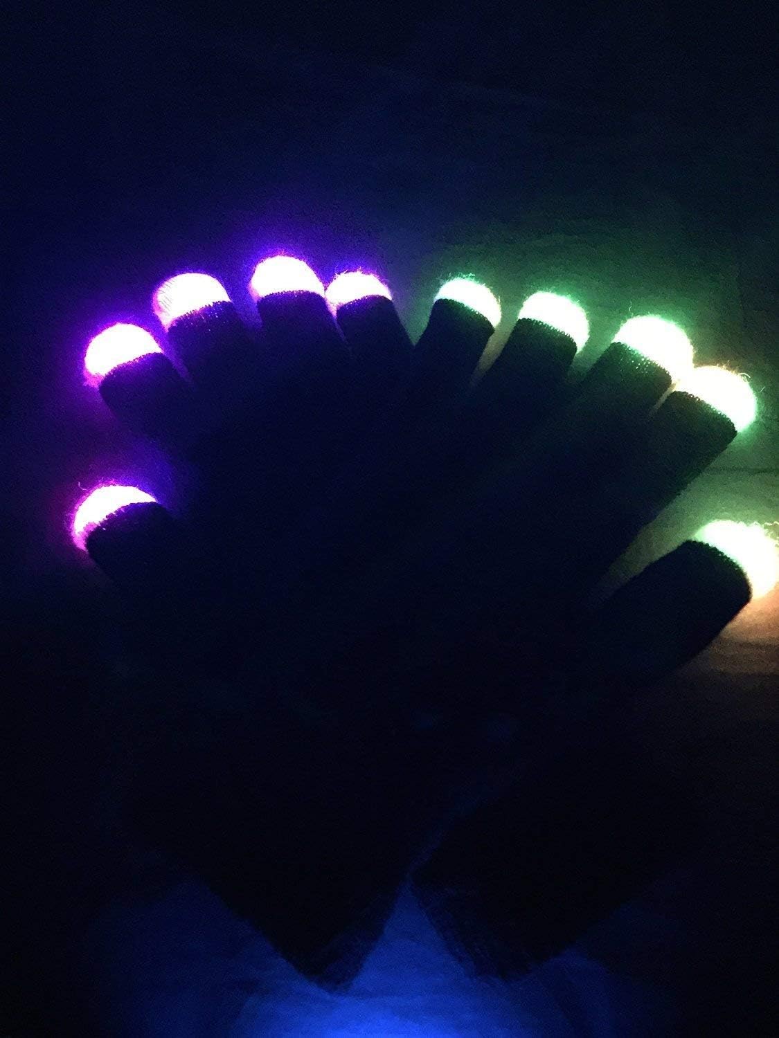 hndtek Deluxe Large Size LED Black 6 Light Flashing Modes Gloves, for Clubbing, Rave, Birthday, Electronic Dance, Disco, and Dubstep Party, Unisex Gloves,(10,Black)