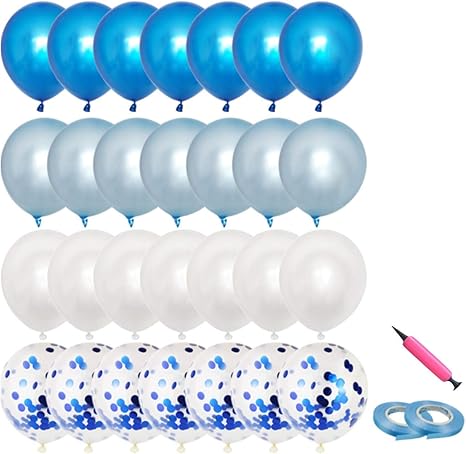 Amazon Perriberry 飾り付け バルーン 50個セット 風船 誕生日 空気入れポンプ付き パーティー 飾り 誕生日 結婚式 ブルー 50個セット 風船 バルーン おもちゃ