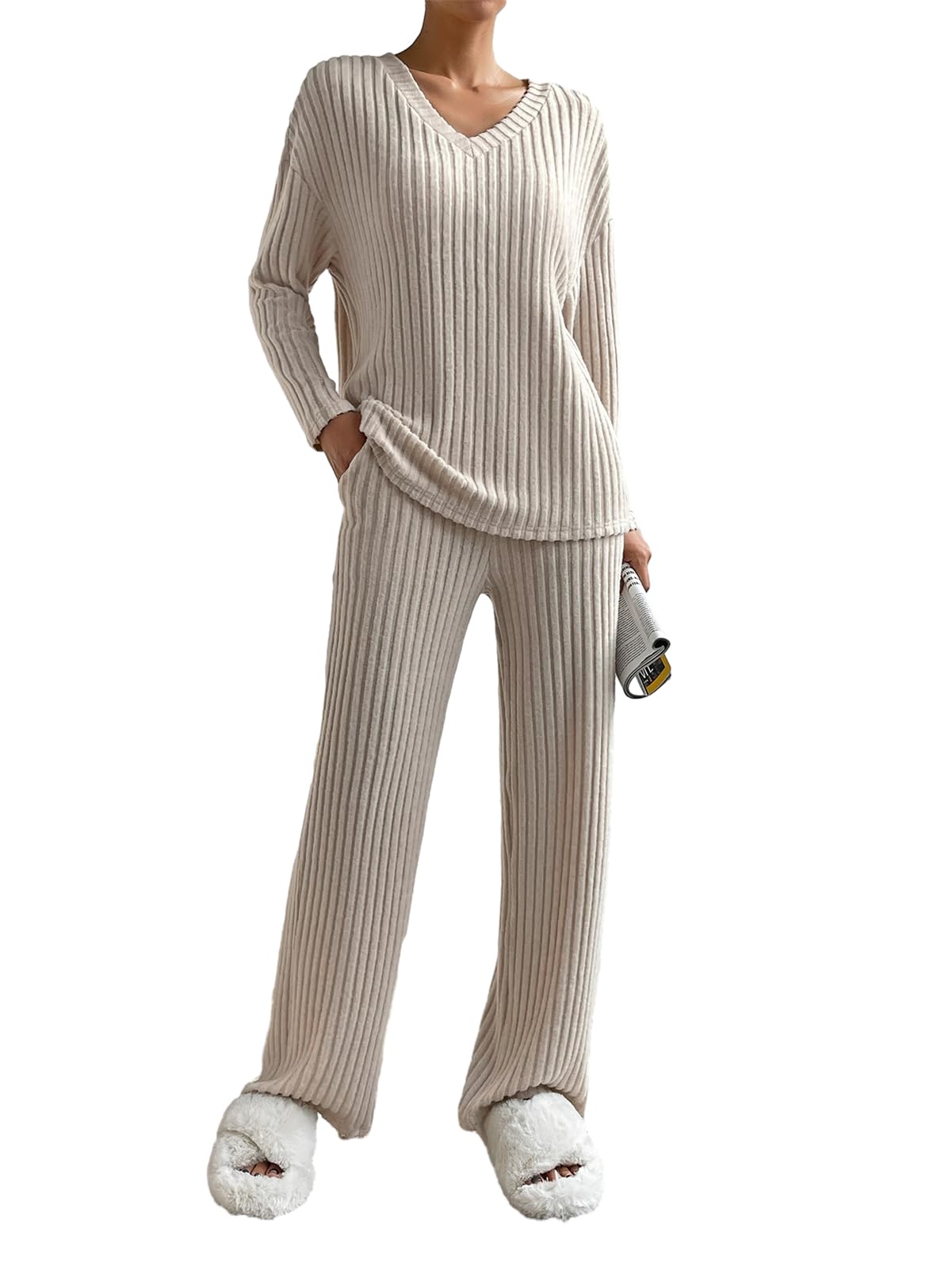 Ribbed Lounge Wear Co Ord Sets for Women - Uk 2 Pieces Tracksuit Full Set Ladies Pjs Loungewear Sleepwear Homewear