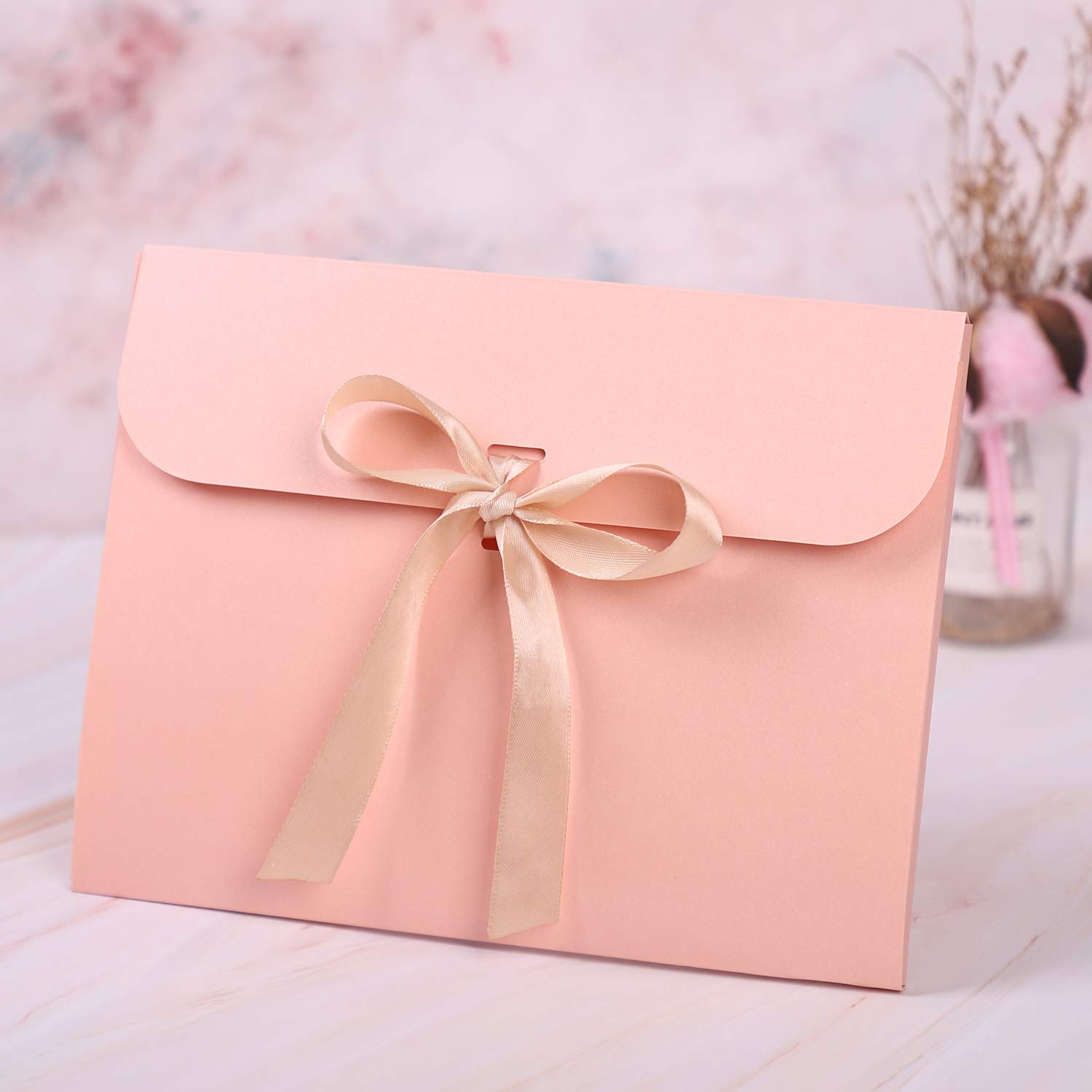 10Pcs Colourful Envelopes with Ribbon Kraft Paper Vintage Gift Envelope Invitation Greeting Card Envelopes for Valentine Christmas Thanksgiving Wedding Birthday Party Supplies Pink