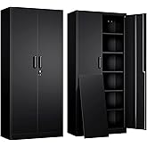 Yizosh Metal Garage Storage Cabinet with 2 Doors and 5 Adjustable Shelves - 71" Steel Lockable File Cabinet,Locking Tool Cabi