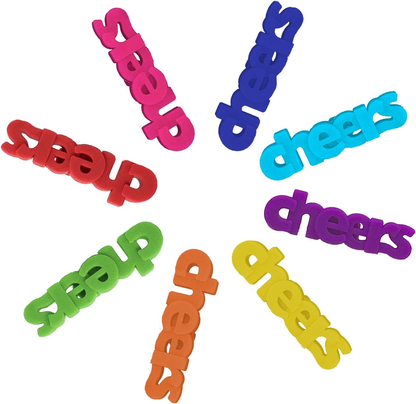 Wine Glass Charms for Stemmed Glasses - 8 Silicone Cheers Drink Markers or Tags