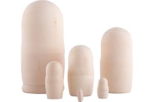 Heka Naturals Unpainted Blank Nesting Dolls | All Natural Wooden Matryoshka Doll Set of 6 (4.7 Inch) - Traditional Babushka Home Decor, Wooden Stacking Dolls, Vintage Handmade Shape