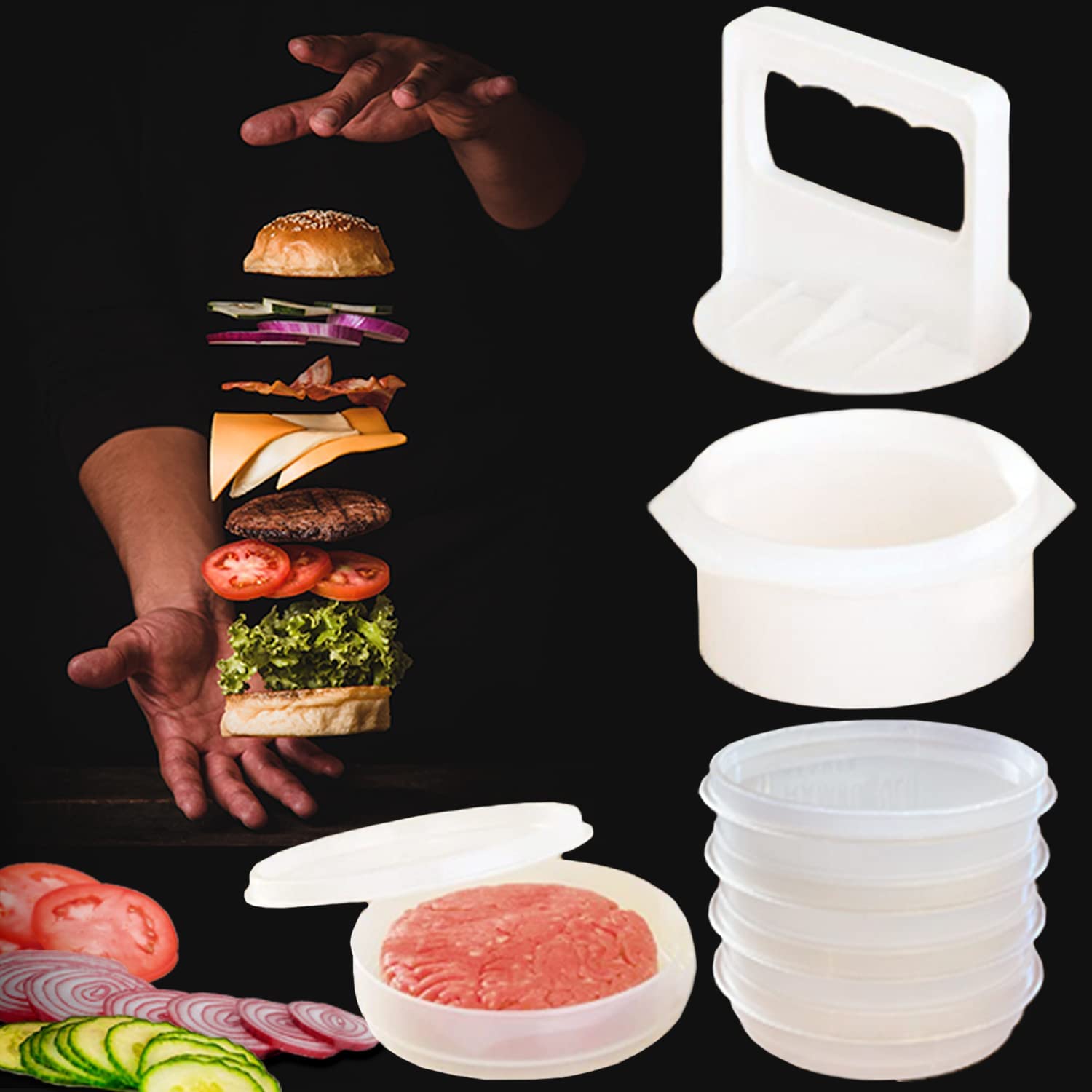 Hamburger Press Patty Maker Freezer 4 Containers with | eBay