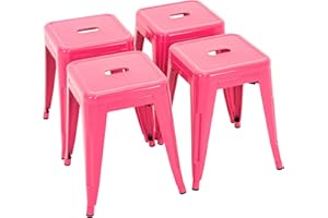 Brage Living 18 Inch Industrial Metal Stools Set of 4, Stackable Classroom Stools, Backless Metal Dining Chairs for Indoor Outdoor, Kitchen Short Stools (Hot Pink)
