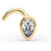 Lavari Jewelers 20 Gauge Curved Nose Stud for Women - 14k Yellow Gold Pear Shaped Cubic Zirconia Nose Ring - Unisex Hypoallergenic Nostril Piercing Jewelry - 20G Body Piercing for Men