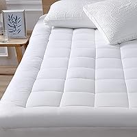 Twin Mattress Pad Cover Top with Stretches to 18” Deep Pocket Fits Up to 8”-21” Cooling White Bed Topper (Down…
