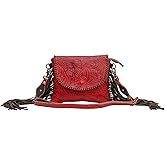 Myra Bag Western Leather Crossbody Bag for Women - Upcycled Canvas Shoulder Bag with Tassels Trameline