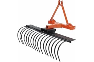 50 Inch 3 Point Hitch Landscape Rock Rake for Category-0 Cat-1 Tractors, 360° Rotatable Tractor Rake with Replaceable Spring 