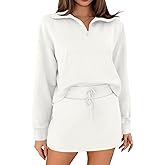 Fisoew Womens Sweatsuits 2 Piece Outfits Quarter Zip Cropped Sweatshirts Casual Mini Skorts Lounge Wear Skirts Sets