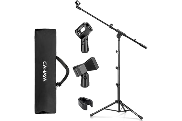 CAHAYA 2 in 1 Microphone Stand Foldable Tripod Boom Mic Stands with 2 Mic Clip Holders for Performance Singing Speech Wedding