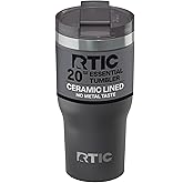 RTIC 20oz Essential Tumbler with Lid, Ceramic Lined, Insulated, Stainless Steel, Metal, Double Wall Vacuum-Insulation, Travel Cup for Iced Coffee, Tea, Hot and Cold Drink, Graphite