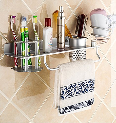 Click Here to See More Images Hair Dry Holder, Wall Mount Hair Dryer Hanging Rack Organizer, Multifunctional Aluminum Hair Dryer Holder for Toothbrush, Hair Brush, towel hanger