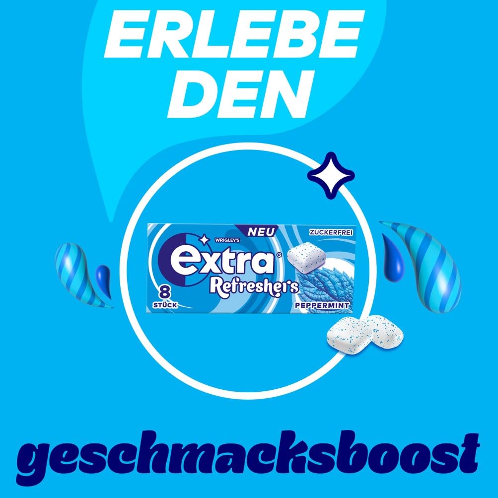 Extra Refreshers Kaugummi zuckerfrei, Peppermint Gum, 12 x 8 Dragees, Großpackung Chewing Gum, Xylitol Kaugummi ohne Zucker mit Minz Frische (96 Dragees) 3