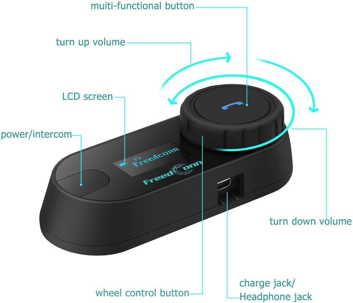 FreedConn Motorcycle Helmet Bluetooth Headset T-COM SC,2-Way 800M Universal Pairing BT5.0 Intercom Communication System kit for Motorbike,headphone with LCD Screen/Music Sharing/FM/Siri/IP65/2 in1 mic - Image 4