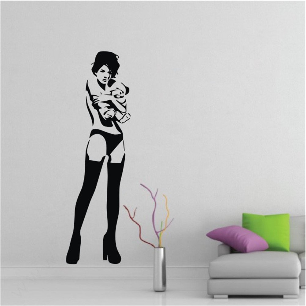 Broomsticker Banksy Sexy Girl Kate Moss With Teddy Bear Wall Sticker Decal Removable Art Transfer Sticker Decor CUSTOMISABLE 50x160cm Genuine