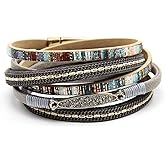 TGLS Women Sparkling Multi-layered Leather Bracelet Stackable Wristbands Wrap Bracelets