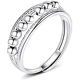 ASGIFT 925 Sterling Silver Anti Anxiety Ring for Women Adjustable Fidget Rings with Spinner Beads Dainty Stress Relieving Ring Jewelry for Daughter