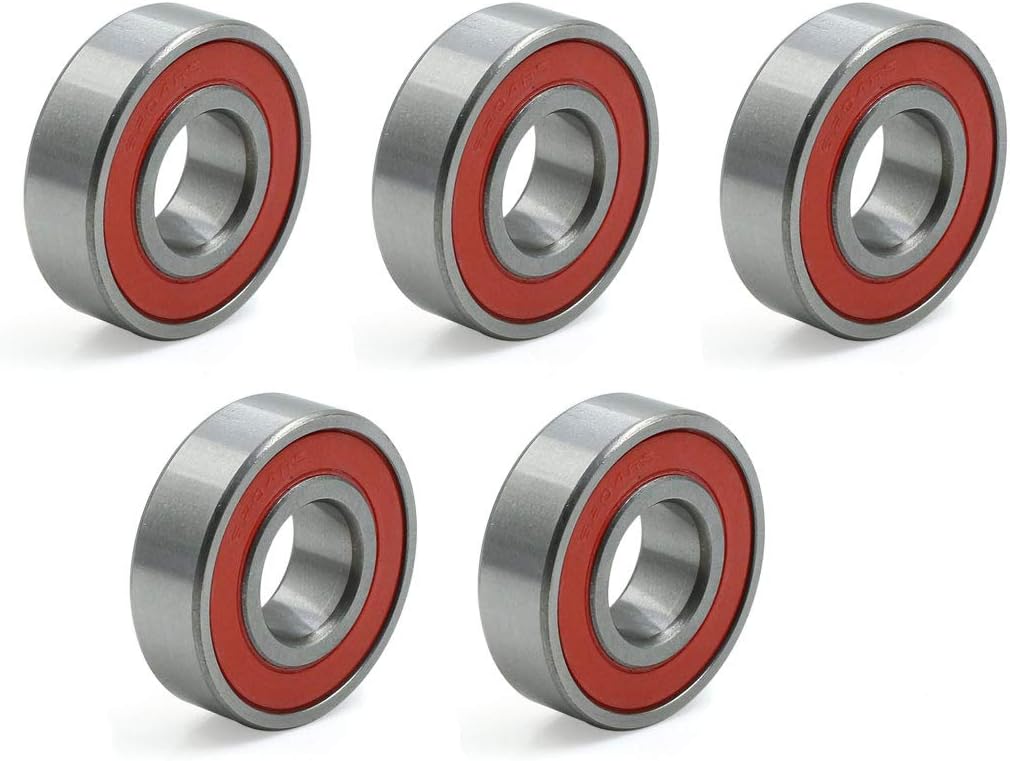 sourcingmap 5pcs 6204RS 20x47x14mm Double Shielded Deep Groove Ball Bearings, Silver Tone, Red, 13 x 9 x 4.5 cm