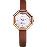 Avaner Women's Leather Wrist Watches: Ultra-Thin Silm Strap Octagonal Analog Quartz Watches for Women Ladies