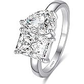 Yaresul 2.75ct Toi Et Moi Women Engagement Ring, 925 Sterling Silver Double Stone Emerald & Pear Cut Cubic Zirconia Wedding Eternity Unique Statement Ring I LOVE You Width Band 2mm Size 5-9