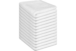 INFICRIME 12 Pack 100% Cotton Wash Cloth, 12x12 Inch Highly Absorbent and Soft Feel Fingertip Towels, Machine Washable Washcloths for Bathroom, Gym, Hotel, Spa and Kitchen, White